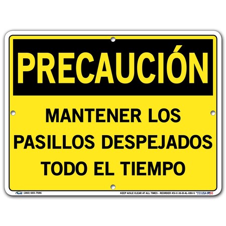 Vestil Aluminum Sign, 9-1/2" Height, 12-1/2" Width, Aluminum, Rectangle, Spanish SI-C-36-B-AL-080-S